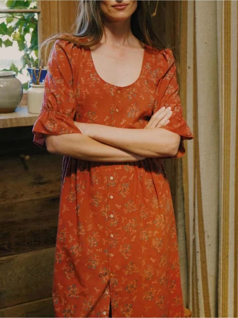 Christy Dawn The Astrid Dress in Orange Daisy Vine - Picture 2 of 12